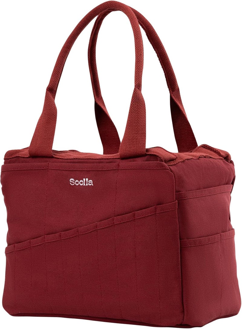 Soolla Studio Bag: Art Supply Organizer & Pottery Tool Bag, Washable Craft Tote, Knitting Yarn Holder, Crochet Projects, 30 Pockets, 20+ Canvas Colors, Gift for Artists & Teachers (Sangria Red) - Image 4